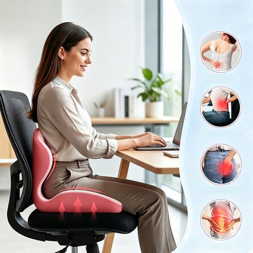 Ergonomic Memory Foam Seat Cushion with Lumbar Support – Pressure Relief, Height Boost, Universal Fit