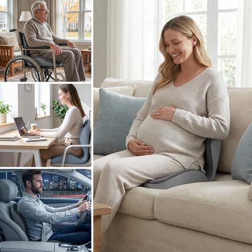 Ergonomic Memory Foam Seat Cushion with Lumbar Support – Pressure Relief, Height Boost, Universal Fit